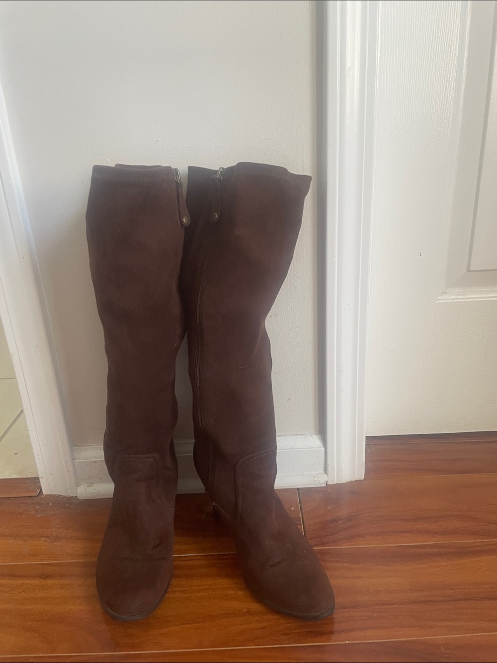 Chocolate Brown Suede Heeled Tall Boots